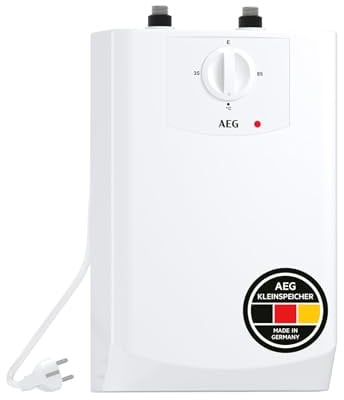 AEG Boiler BOI 5 U, Untertischboiler 5 Liter Niederdruck mit Stecker 230V für Küchenspüle oder Waschbecken, energie- und platzsparend, 2 kW, Made in Germany, VDE geprüft