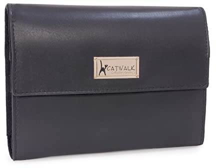 Catwalk Collection Handbags - Damen Schmuckrolle Mittelgroß - Schmucktasche/Schmucketui für Reise - Leder und Wildleder - Chanelle - Schwarz