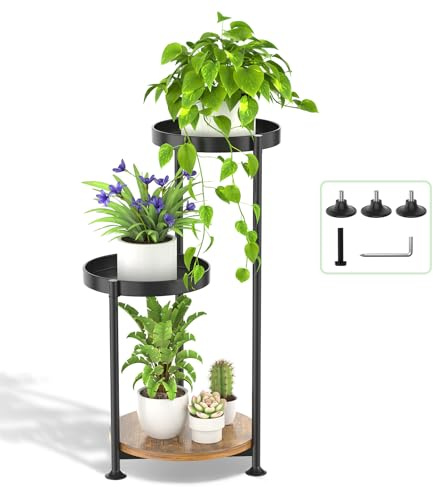 LyTaispuly 3 Etagen Metall-Pflanzenständer Blumenständer, Tierd Corner Blumentreppe Indoor Pflanzenregal Outdoor, Blumenregal Pflanztisch für Wohnzimmer Blumentopf Balkon Garten Deko, schwarz