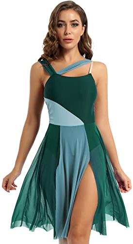 LiiYii Damen Lyrisch Tanzkleid Ärmellose Ballettkleid Eiskunstlauf Kleid mit Tüll Rock Ballerina Kleid Latein Tanzkleid Modern Dance Tanzkleidung Grün S