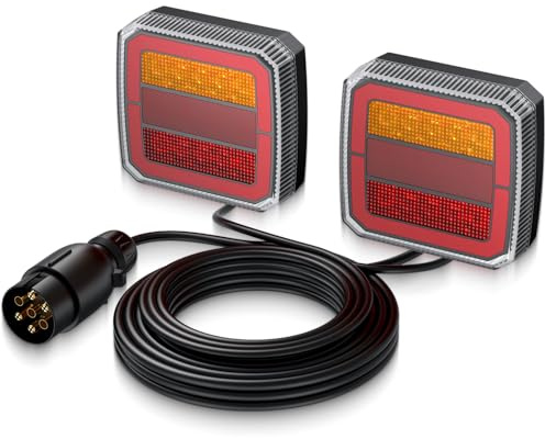 EYPINS LED Anhänger Rückleuchten Set, Universal 12-30V 7-polig Anhänger Rücklichter/Bremslicht/Blinker/Reflektor mit E‑Mark IP65, 40 LED 7,35m Kabel KFZ Heckleuchte Beleuchtung für Caravan Boot Vans