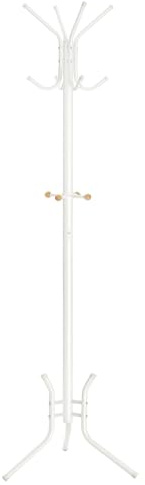 SONGMICS Garderobenständer aus Metall, stabiler Kleiderständer, Garderobe, für Kleidung, Taschen und Hüte, Höhe 178 cm, mit 12 Haken, perlweiß RCR017W01
