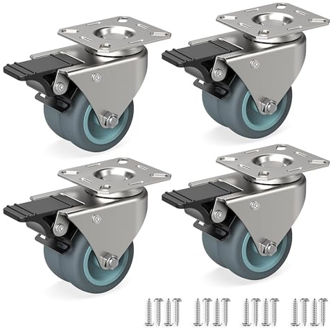 RAVN HAMAN 4er Set Möbelrollen 50 mm - Schwerlastrollen mit Bremse bis 100 kg pro Rad - Doppelrollen für innen und außen - Lenkrollen für viele Bodenarten - Transportrollen - Standkorbrollen, aus TPR