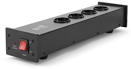 Dynavox HiFi-Netzfilter X1000B, Mehrfach-Steckdosenleiste mit 4 gefilterten Steckplätzen, LED-Kontrollleuchte für korrekte Phasenlage, Schwarz