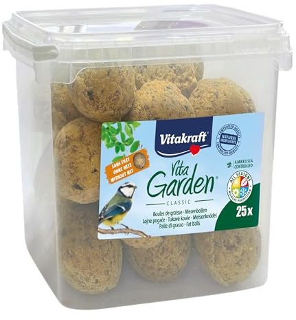 VITAKRAFT - Vita Garden – Eimer mit Fettkugeln ohne Netz für Gartenvögel – Allwetterfutter für Vögel – 25 Stück