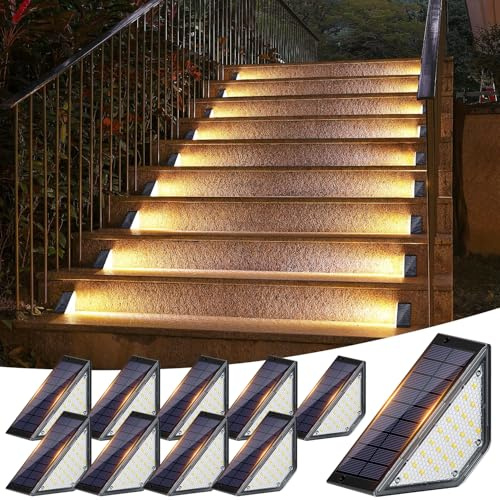 Shuniu Solarlampen für Außen Garten, Solar Treppenbeleuchtung, 10 Stück | LED Gartenlampen für Innenhöfe Dekoration, Terrasse, Zaun, Pathway, Stufen und Treppen, LED Wegeleuchten IP65 Wasserdicht