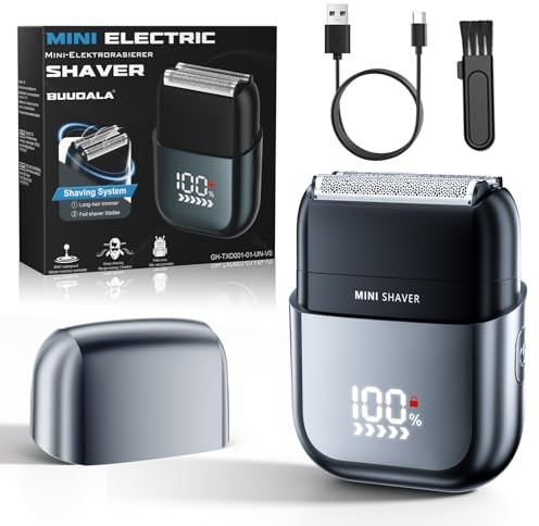 Rasierer Herren Elektrisch mit LED-Anzeige, IPX7 Wasserdichter Mini Elektrorasierer Herren mit 3 Flexiblen Klingen, Nass & Trockenrasierer USB-C Tragbarer Stumm 180Min Laufzeit für Bart Gesicht Reise