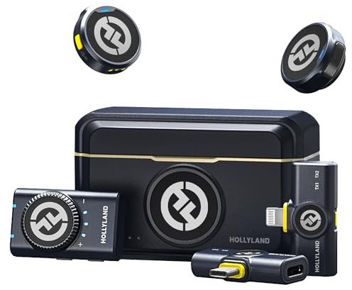 HollylandLark M2 Kabellos Lavalier Mikrofon für iPhone/Kamera/Android/PC – 48 kHz/24-Bit Hi-Fi-Audio, 300 m Reichweite, Rauschunterdrückung, 40 h Laufzeit, YouTube/Vlog/Streaming (2TX + 3RX+Ladecase)