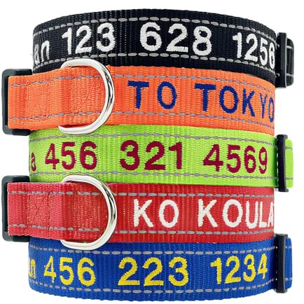 Hundehalsband Personalisiert mit Namen, Reflektierend Nylon 4 Größen | Hundehalsband personalisiert mit Name, reflektierend, 4 Größen, 11 Farben, weiches Nylon für kleine bis große Hunde.