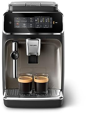Philips 3300 Series Kaffeevollautomat - 5 Getränke, Intuitives Touch-Display, Klassischer Milchaufschäumer, SilentBrew, 100% Keramikmahlwerk, AquaClean Filter. Schwarzchrom (EP3326/90)