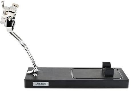 ARCOS Profi-Schinkenhalter Drehbar Edelstahl | Kippbarer Schinkenhalter mit Stahlbeschlägen und Schnittfläche für große Stücke, 530x386x190 mm. Silber und Schwarz.