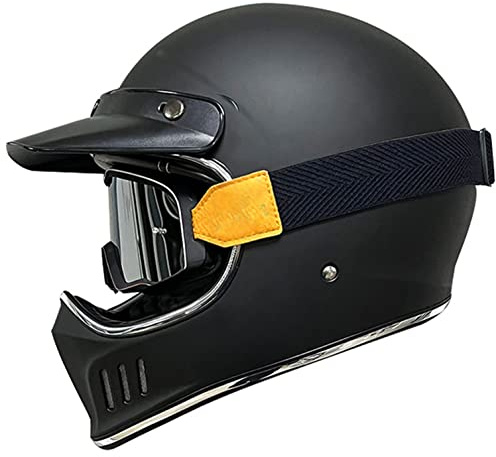 Classic Retro Motorradhelm Integralhelm mit Goggles Motorradhelm Klapphelm Integralhelm Lackierte Schale, Biker Touring Helm, Full-Face, für Erwachsene Männer Women,ECE-Zugelassener F,L