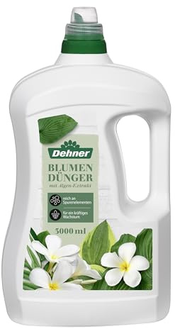 Dehner Blumendünger mit Algen, hochwertiger Flüssigdünger, Dünger für Gartenpflanzen / Zimmerpflanzen, organisch mineralischer NPK-Dünger, mit Spurennährstoffen, 3 l, für ca. 450 l