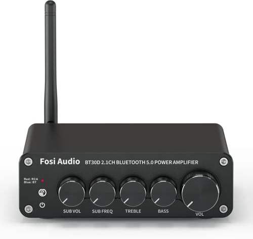 Fosi Audio BT30D Bluetooth 5.0 Stereo Audio Receiver Verstärker 2.1-Kanal Mini Hi-Fi Verstärker der Klasse D mit 50 Watt x2+100 Watt für Heim Außen Passiv Lautsprecher/Subwoofer Aktiv Subwoofer