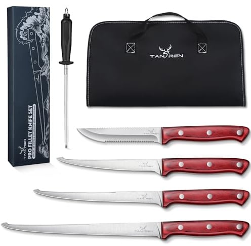 TAN REN Filetiermesser Fisch Set, Full Tang Fischmesser, Profi Set | Full Tang Fischmesser Set für Männer; Fischmesser zum Angeln und Filetieren, für Fisch und Lebensmittelvorbereitung.