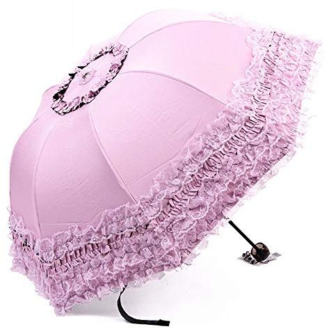 YUEHUA Prinzessin spitze vintage spitze uv sonnenschirm falten 3d blume stickerei regenschirm 3 falten Pink regentage, schneetage, sonnentage zur verfügung