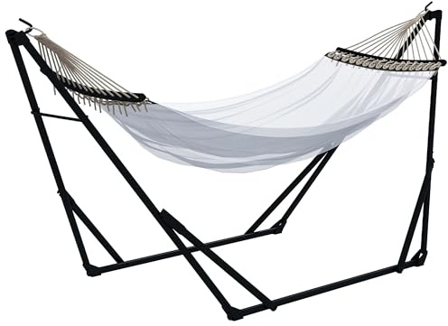 Outsunny Hängemattengestell, Hängestuhlgestell, Hängemattenständer mit Hängematte, Tragetasche, bis 120 kg Belastbar, Stahl, 263 x 89 x 100 cm, Schwarz