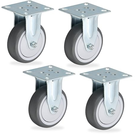 Relaxdays Bockrolle, 4er Set, 50mm, Traglast 160 kg, TPR, Stahlplatte, Kugellager, spurlos, schalldämpfend, grau/silber