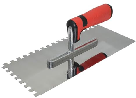 Zahnglättekelle 8x8 mm Edelstahl Gezahnt Glättekelle 300 x 130 mm Zahnkelle mit Softgriff Rostfreie Glättekelle mit Zahnung 8 mm