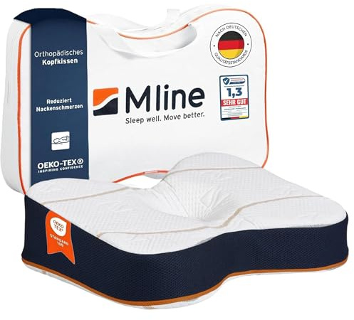 M LINE Orthopädisches Testsieger Kopfkissen - 50x36cm | Athletic Pillow mit Butterfly-Design gegen Nackenschmerzen - Memory Foam Seitenschläferkissen