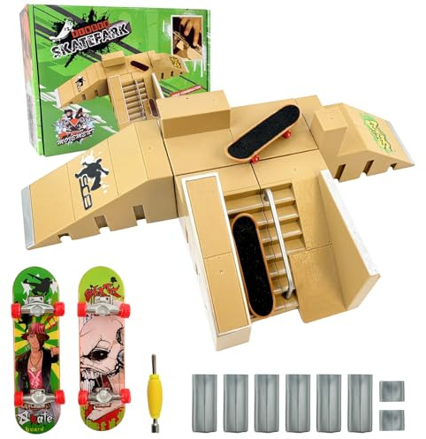 Morofme Finger Skateboard Rampe Zubehor Set, 5-in-1 Finger Skateboard Park mit Metall Fingerskateboard,DIY Montagen Fingerboard Rampe fur Fingersportarten Spielzeug Sporttrainings Geschenk