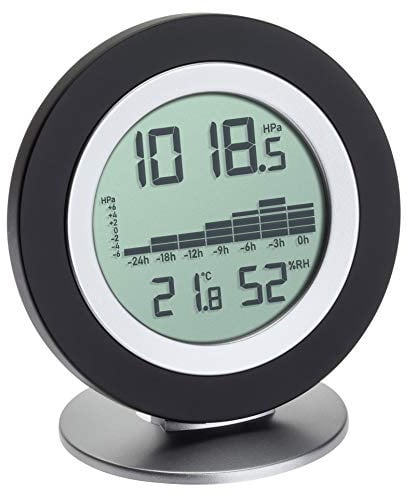 TFA Dostmann WeatherHub Digitales Barometer-Thermometer-Hygrometer Cosy BARO, Wetterstation, mit Grafikübersicht, schwarz, L120 x B55 x H150 mm