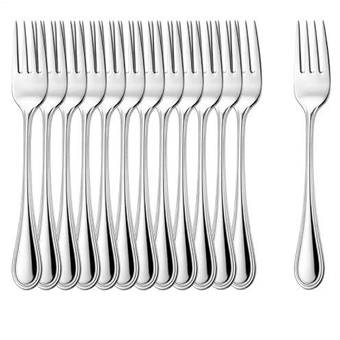 com-four® 12x Kuchengabel aus rostfreiem Edelstahl 430 - stilvolles Tafelbesteck im schlichten Design - kleine Dessertgabeln - Vorspeisegabeln - 13,7 cm (13.7cm - 12 Stück)