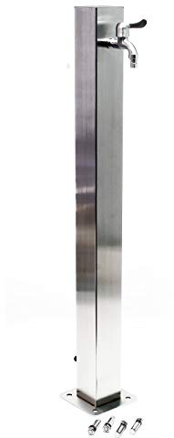 Wiltec eckige Wasserzapfstelle aus Edelstahl 95 cm, Wassersäule mit Wasserhahn & Anschluss, UV- & frostbeständig