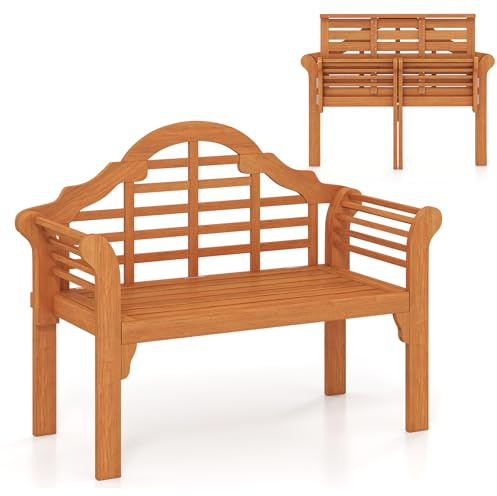COSTWAY Gartenbank klappbar, wetterfeste Holzbank aus Akazienholz, 2-Sitzer Friesenbank, Balkonbank, Sitzbank bis 360kg belastbar, Parkbank für Garten, Balkon, Terrasse