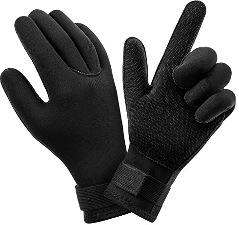 AUAUY Neopren Tauchhandschuhe, 3mm Warme Neoprenhandschuhe, Flexibel Schwimmhandschuhe mit Anti-Rutsch Partikeln, Erwachsene Fünf-Finger-Tauchhandschuhes für Open Water Swimming Surfing Tauchen (A-M)