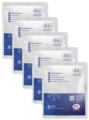 IEA Medical Sofort-Kälte-Kompresse (15,3 x 12,7 cm) 5 Stück | Einmal-Kühlpacks für Prellungen, Insektenstiche und andere Verletzungen | Einfach verwendbare Kühlpads |Vielseitig Einsetzbar Weiß