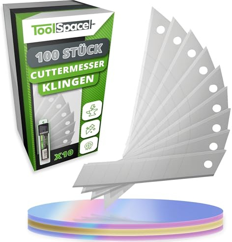 ToolSpace Cuttermesser Klingen 18mm 100 Stück Ersatzklingen Abbrechklingen aus Karbonstahl ULTRASCHARF für Cuttermesser Allzweckmesser Klappklingen Teppichmesser Stanley Messer Profi 0,4mm 7 Segmente