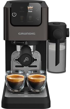 Grundig KSM 6430 Siebträgermaschine mit integriertem Milchbehälter, 1628 W Leistung, 20 bar Pumpendruck, Zweifachdüse, farbiges Touch-Display, BrewSense, CreamyPro, Dark Inox/Schwarz