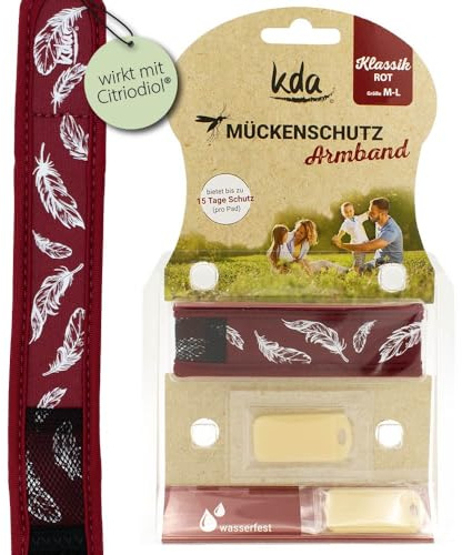 kda Mückenschutzarmbänder für Erwachsene - Sicherer Mückenschutz - Rot & Grün Design - Nylon Camping Urlaub Sommer Must Have DEET frei (rot)