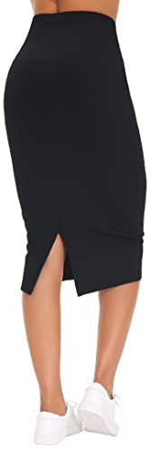 THE GYM PEOPLE Damen Bleistiftrock High Waist Midi Röcke mit Schlitz Hinten | Knielang, Tasche im Hosenbund, Schmeichelhafte Passform, Stretch, Bauchkontrolle, Atmungsaktiv, Bussiness Work Fashion Casual