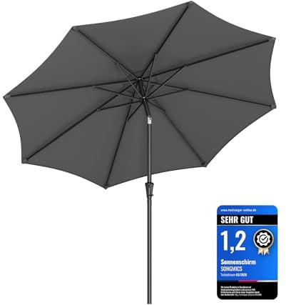 SONGMICS Gartenschirm Ø 300 cm, Marktschirm, UV-Schutz bis UPF 50+, Terrassenschirm klappbar mit Kurbel, ohne Ständer, Garten, Balkon, Terrasse, grau GPU30GYV1
