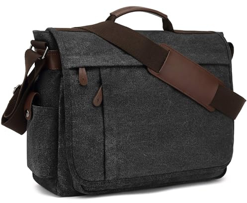 CALIYO Umhängetaschen Herren aus Canvas Schultasche Queformat A4 Laptoptasche für 15,6 Zoll Laptop Arbeitstasche Aktentasche Herren Tasche Umhängen Messenger Bag für Outdoor Camping Reisen Täglich