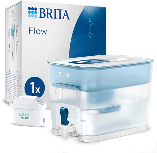 BRITA Wasserfilter-XXL-Tank MAXTRA Flow, 1x Pure Performance Kartusche | Kühlschrankgeeigneter Wasserspender mit Filter, große Kapazität (8,2l), Wechselanzeige, reduziert PFAS, Kalk, Metalle & mehr