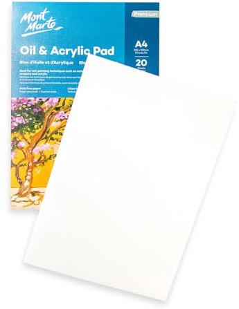 Mont Marte Acrylpapier A4 – Premium Öl- und Acrylblock – 20 Blätter – 350g/m² – Ideal für Acrylfarben und Ölfarben