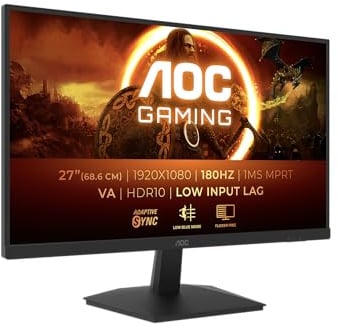 AOC 27G15N 27 Zoll FHD Gaming Monitor, 180Hz, Fast VA Panel, 1ms MPRT, Adaptive Sync, HDR10, (1920x1080 HDMI 1x 2.0 DP 1x 1.4) Schwarz