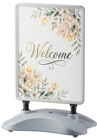 Wiltec Kundenstopper DIN A1 – 765 x 475 x 1130 mm – beidseitig – mit Wassertank, Federn und Alu-Rahmen – Plakatständer Werbeaufsteller Werbetafel – hellgrau