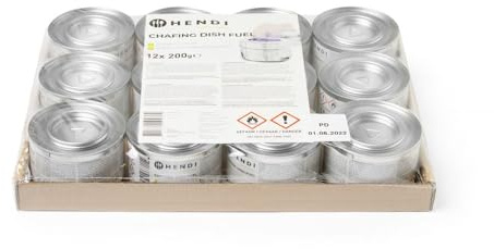 HENDI Brennpaste, 12 Stück, ruß- und geruchlos, Brenndauer ±3 Stunden, Brenngel, Fire Paste, für Wärmebehälter, zum Warmhalten von Speisen, für Chafing Dish, 200gr