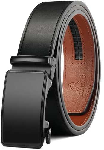 JUKMO Gürtel Herren, Ledergürtel Ratsche Automatikschließe, 35mm Breit Gürtel (Achteck - Schwarz, M-91cm to 105cm Taille Verstellbar (Länge 125cm))