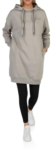 DENIMFY Hoodie Damen lang Oversized DFAnna Kapuzenpullover Pullover Sweatkleid Kapuzenkleid Streetwear Print Taupe XL, Größe:XL, Farben:Taupe