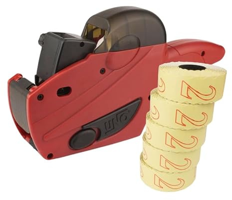 PB-Onlinehandel Preisauszeichner Set | UNO C6 Etikettier-Gerät | Hand-Auszeichner mit 7.500 Etiketten in leuchtrot permanent | robust und langlebig