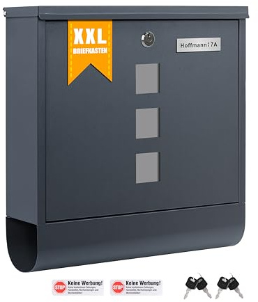 Zedelmaier Briefkasten personalisiert, Mailbox mit Zeitungsfach, Anthrazit | Wandbriefkasten,Lasergravur personalisiert Edelstahl-Namensschild mit Hausnummer,DIN C4,4 Schlüssel,wasserdicht,keine werbung
