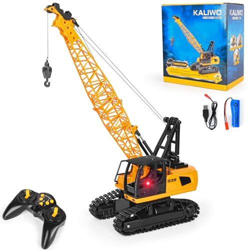 Charmofun Kran Spielzeug, Ferngesteuerter Spielzeugkran mit 12 Kanälen, 2,4G RC Kran mit Lichtern und Geräuschen Realistischer, Weihnachten Kindertag Geburtstag Geschenke für Kinder