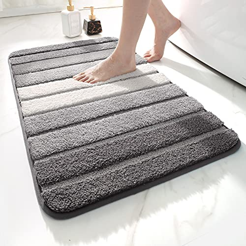 DEXI Badematte rutschfest 40 x 60 cm, Weich Badezimmerteppich Saugfähige Badteppich Waschbar Badvorleger für Badezimmer, Dusche, Badewannen, Grau