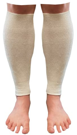 banora ANGOFORM Wadenwärmer für Damen und Herren in der Naturqualität mit 68% Schurwolle kbT/28% Seide/4% Elasthan (naturweiß, Gr. L/XL)