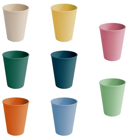 GFUEIGJ 8 Stück Farben Becher Plastik Becher Set Trinkbecher Kaffeetassen Kunststoff Bechers Kinder Trinkbecher Mehrwegbecher für Kaffee Tee Milch Picknicks(8 Farben)